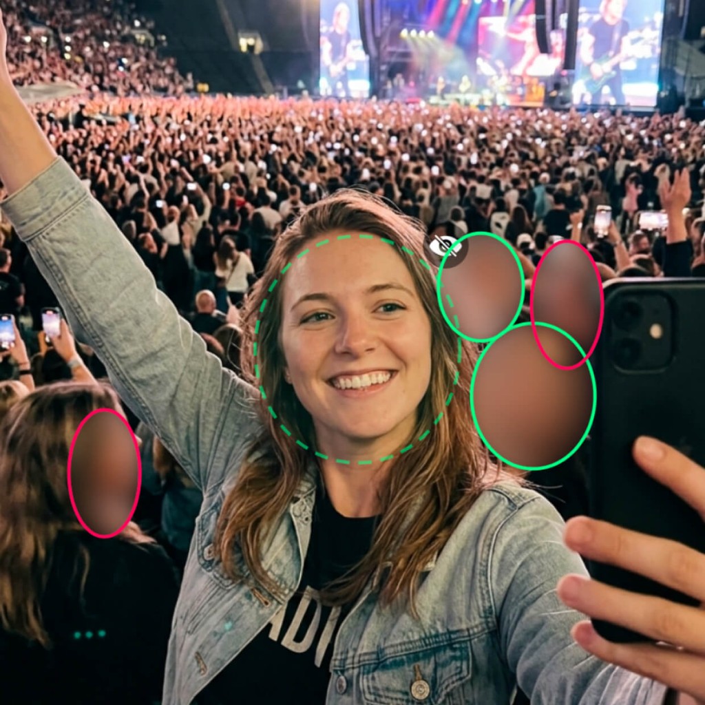 Concert crowd photo with multiple faces detected automatically in Vlur